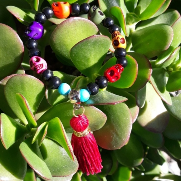 8 for $15 * Sugar Skull Tassel Stretch Bracelet - Picture 4 of 7
